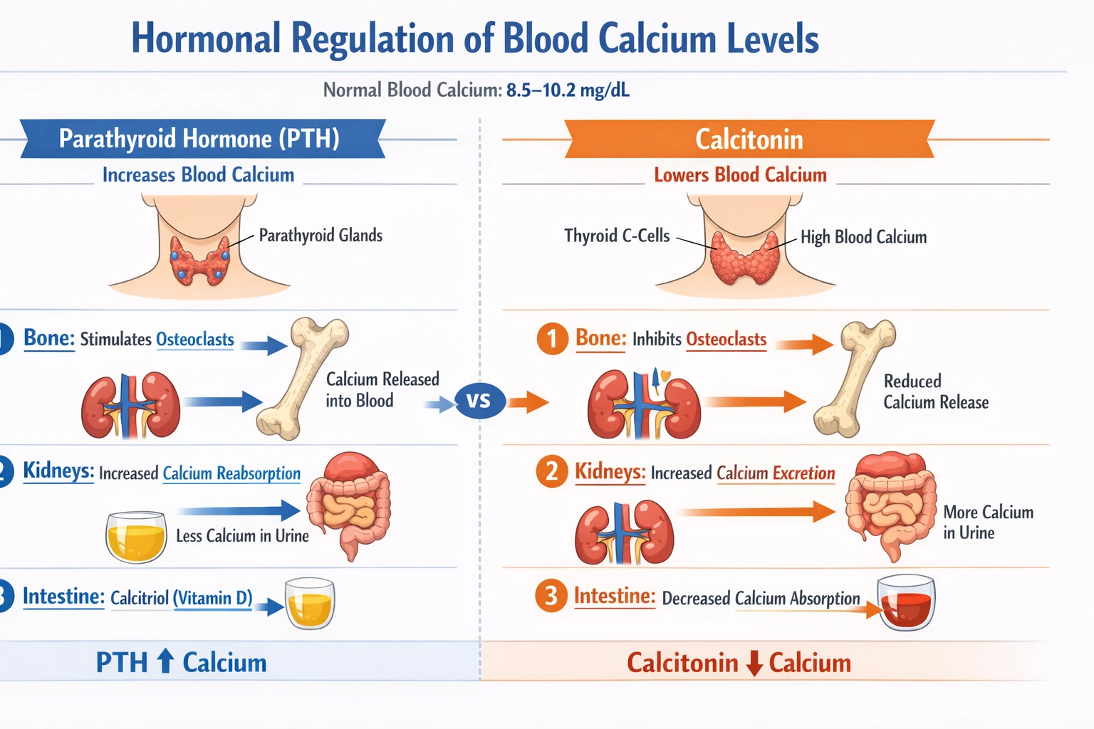 .  The parathyroid hormone and calcitonin work together to control the level of